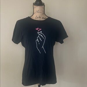 Port and Company Black Tee with Pink Heart Design